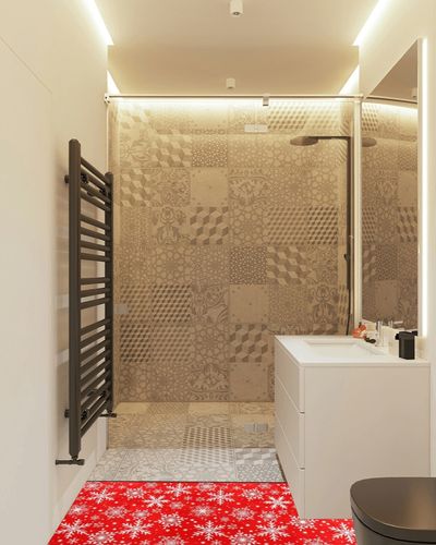 Winter Snowflake Red Runner Rugs for Hallway Kitchen, Christmas New Year Washable Area Rug Non-Shedding Kitchen Mat Entry Carpet for Living Dining Playroom Nursery Laundry Bedside in White Tiled Bathroom