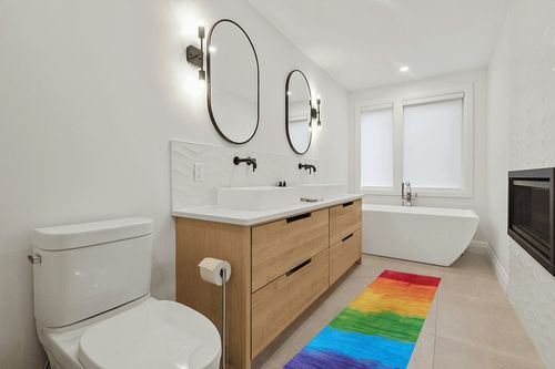 Couristan Rainbow Passion Area Rug, Multicolor, 2' x 8' Runner in Scandinavian Neutral bathroom