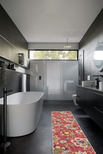 Beeiva Floral Washable Kitchen Runner Rugs, 2x8 Red Modern Hallway Runner Rugs with Rubber Backing, Kitchen Runner Rugs Non Skid Washable Runner Rug Long Rug for Bathoom Entryway in Black Modern Bathroom