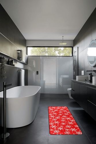 Winter Snowflake Red Runner Rugs for Hallway Kitchen, Christmas New Year Washable Area Rug Non-Shedding Kitchen Mat Entry Carpet for Living Dining Playroom Nursery Laundry Bedside in Black Modern Bathroom
