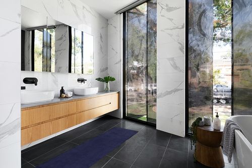Ultra Soft Faux Living Room Rug in Modern Black Tiled bathroom