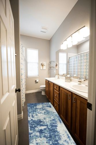 Maples Rugs Southwestern Stone Distressed Abstract Non Slip Runner Rug for Hallway Entry Way Floor Carpet [Made in USA], 2 x 6, Blue in Wooden and Grey Bathroom
