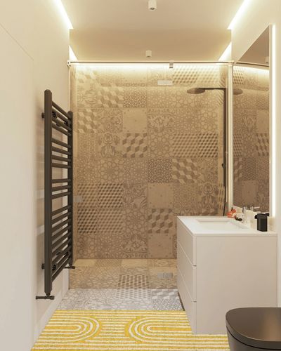 Lanffia Boho Runner Rug 2x6, Washable Hallway Rug Runner Yellow Tufted Rainbow Rug with Tassels Indoor Farmhouse Abstract Floor Carpet for Kitchen Laundry Room Doorway Bedroom Living Room in White Tiled Bathroom