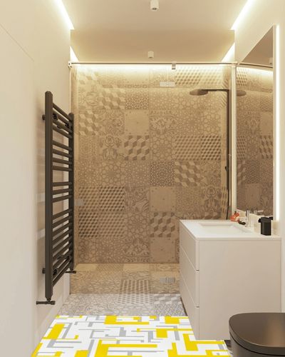 Hallway Runner Rug,Modern Geometric Pattern Yellow Gray White Non Slip Water Absorbent Rug Indoor Entrance Floor Mat Runner for Home Garage Kitchen Laundry 18x59in in White Tiled Bathroom