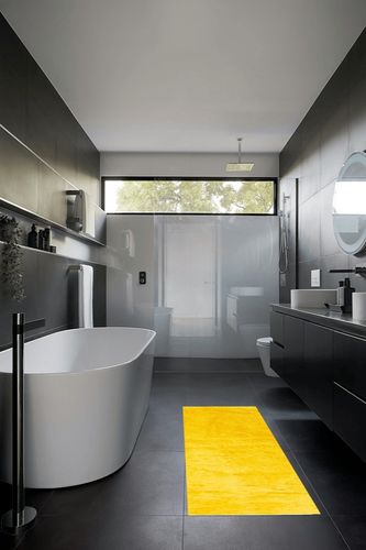 Yellow, 2 x 6 Feet fluffy rug in Black Modern Bathroom
