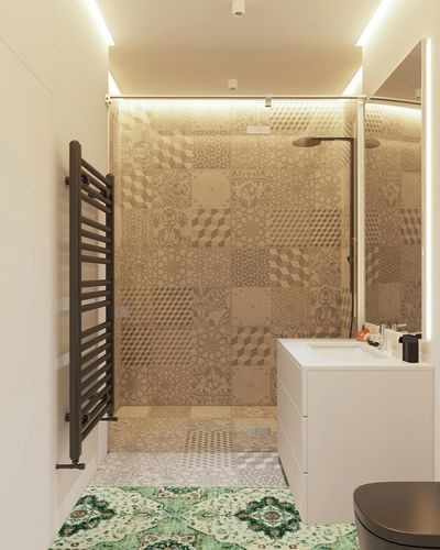 Morebes Vintage Boho Bathroom Runner Rug 2x6,Washable Entryway Runner Rug,Non Slip Medallion Carpet Runner,Soft Bohemian Ultra-Thin Laundry Mat for Bedroom Hallway Entrance, Green in White Tiled Bathroom