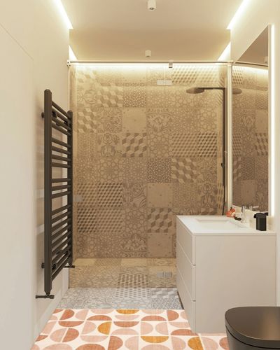Lahome Boho Runner Rug - 2X 8 Washable Runner Rug Non-Slip Bathroom Runner Rugs with Rubber Backing Ultra-Thin Geometric Carpet Runner for Hallways Kitchen Laundry Bedroom,(2'x 8',Multi) in White Tiled Bathroom