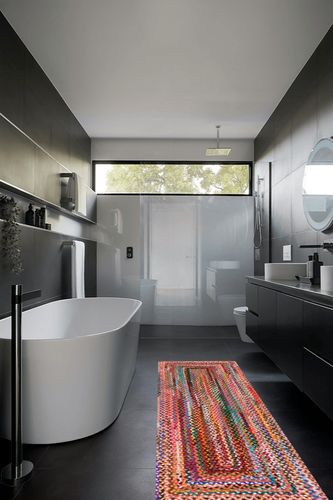 Multi Farmhouse Braided Kitchen, Bedroom, Living Room, Hallway, Dining Room Area Rug in Black Modern Bathroom