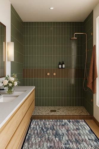 Hydro-Turf Molded Diamond Sheet with Self-Adhesive 45x84 (Swamp Camo) in Green Bathroom