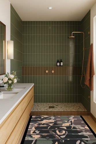 Hydro-Turf sheet with self-adhesive (Duck Camo) in Green Bathroom