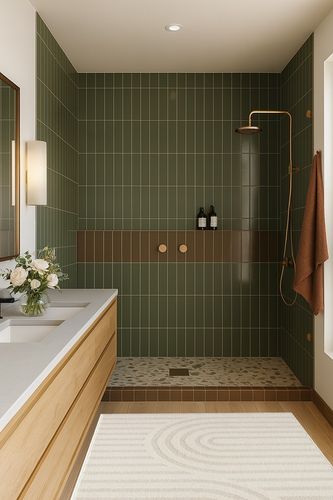 LUXE WEAVERS Modern Geometric Cream 4x5 Area Rug, High Low Texture Carpet in Green Bathroom