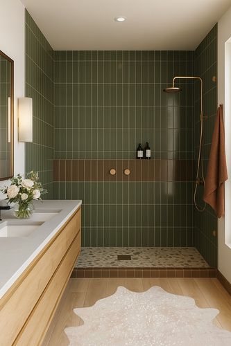 Loloi II Bryce Collection BZ-08 Ivory/Champagne 3'-10" x 5' Accent Rug in Green Bathroom