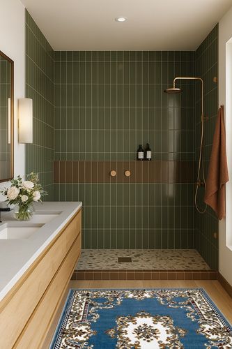 AllStar Rugs Blue 4x6 Traditional Area Rug (3' 9" x 5' 1") in Green Bathroom