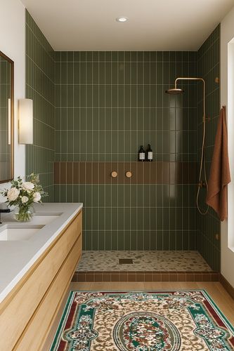 AllStar Rugs Green 4x6 Traditional Area Rug (3' 9" x 5' 1") in Green Bathroom