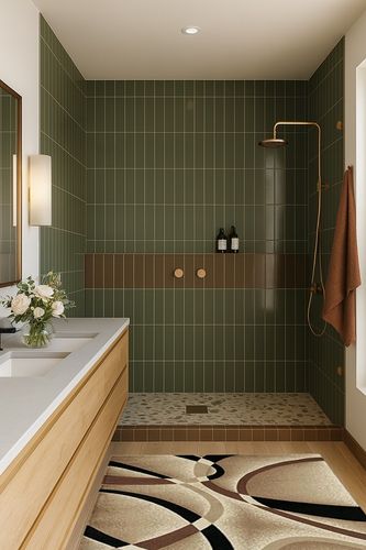 2305 Geometric Abstract Beige 4x5 Area Rugs for Living Room in Green Bathroom