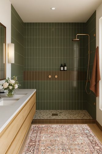 Everwash Callaghan Edith Distressed Vintage Machine Washable Area Rug, Terracotta ... in Green Bathroom