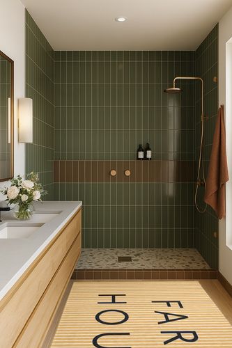 Farmhouse Ticking Farmhouse Chenille Area Rug-CRWN1468YE8 Gracie Oaks Rug Size ... in Green Bathroom