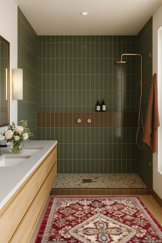Deneen Farmhouse Traditional Red Area Rug Bungalow Rose Rug Size: Rectangle 4' x 6' in Green Bathroom