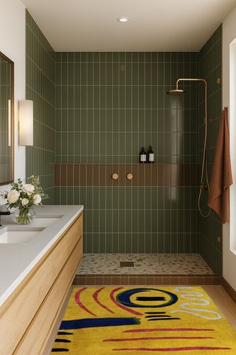 Hand-Made Hand-Tufted Yellow Modern Area Rug for Living Room Kids Room - 4' x 6' in Green Bathroom