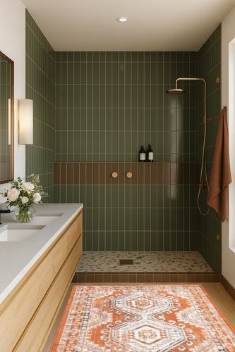 Filey Oriental Terracotta/Ivory Area Rug Mistana Rug Size: Rectangle 4'1" x 6'1" in Green Bathroom