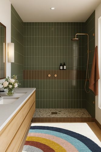 Sebuh Rainbow Area Rug Ebern Designs Rug Size: Rectangle 3'11" x 5'7" in Green Bathroom
