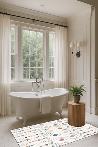 Geometric-Area-Rug-for-Living-Room in Luxurious Bathroom