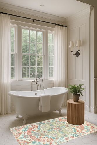 Lahome Bohemian Floral Medallion Area Rug in Luxurious Bathroom