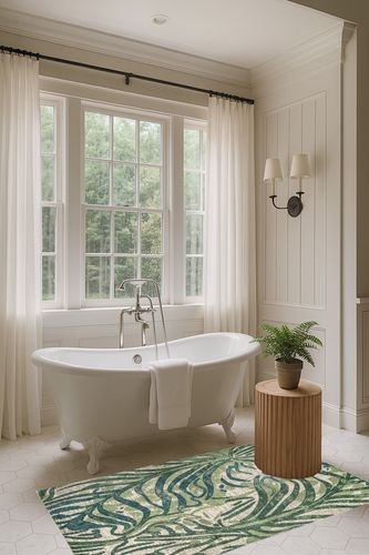 nuLOOM Cali Abstract Leaves Area Rug in Luxurious Bathroom
