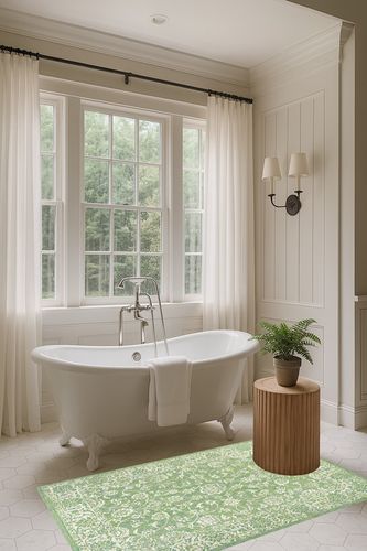 Tela Bohemian Textured Weave Floral Indoor Outdoor Area-Rug in Luxurious Bathroom