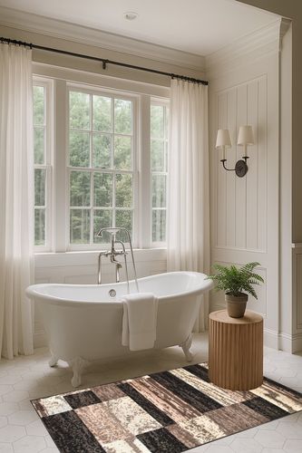 Chocolate Modern, Eclectic, Casual, Transitional Cushioned Area Rug in Luxurious Bathroom