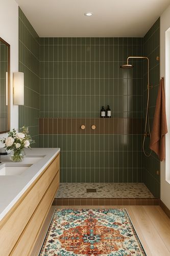 Boho Bathroom Rug,Non-Slip Distressed Entry Accent Ma in Green Bathroom