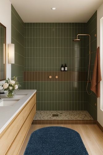 Everyday Shag Rug 3'x5' Oval in Green Bathroom