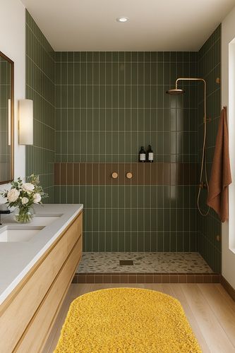 Everyday Shag Rug Yellow 3x5 Oval in Green Bathroom