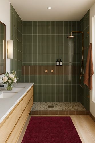 Haze Solid Low-Pile Indoor Area-Rug in Green Bathroom