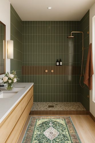 NATOLIA DECOR Area Rug in Green Bathroom