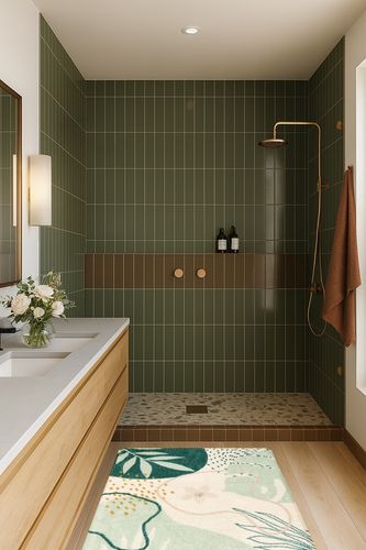 Green Washable Living Room Doormat in Green Bathroom