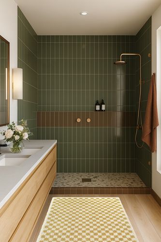 Balta Covey Plush Checkered Thick Shag Area Rug - 5'3" x 7' - Mustard in Green Bathroom