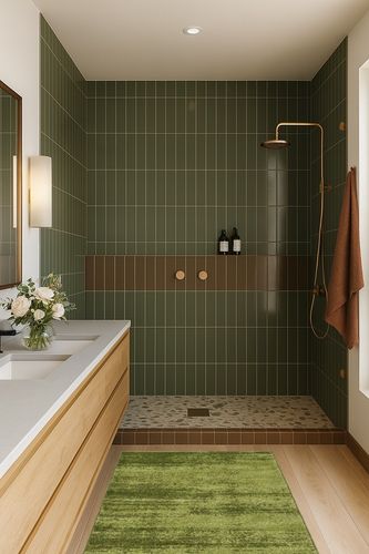 Unique Loom Del Mar Collection Area Rug - Lucille (3' 3" x 5' 3" Rectangle, Green/ Hunter Green) in Green Bathroom