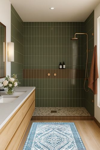 Jonathan Y Boho Blue/White 3 ft. x 5 ft. Cottage Medallion Area Rug in Green Bathroom