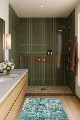 Wambaw Abstract Green/Turquoise/Cream Area Rug 17 Stories Rug Size: Rectangle 3' x 5' in Green Bathroom