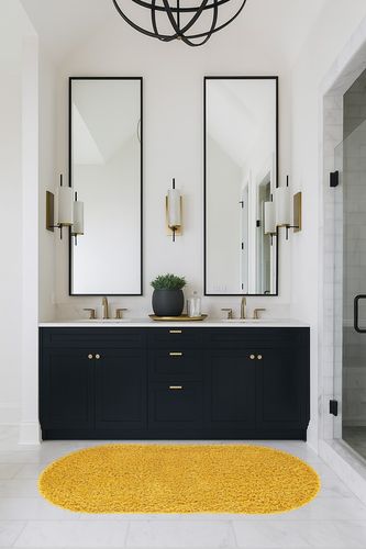 Everyday Shag Rug Yellow 3x5 Oval in Transitional Black Bathroom