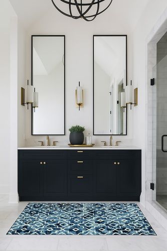 Moynesa Washable Moroccan Area Rug in Transitional Black Bathroom