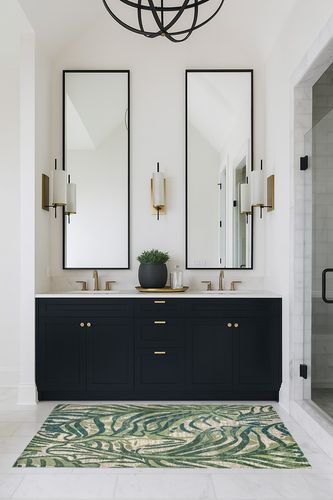 nuLOOM Cali Abstract Leaves Area Rug in Transitional Black Bathroom
