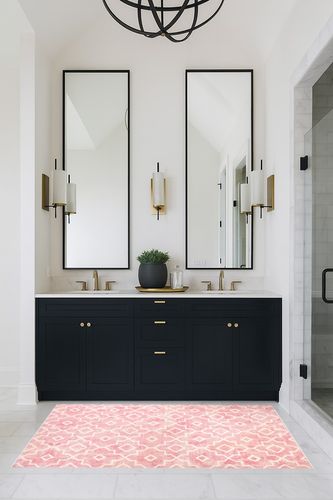 Nursery Rug Pink Non-Slip in Transitional Black Bathroom