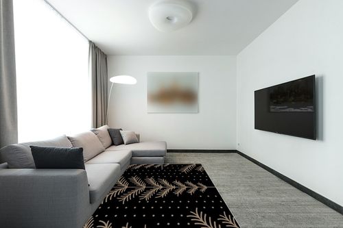 Christmas Area Rug 5 x 8, Washable Bedroom Rug Non-Slip Kitchen Rugs Non Shedding Floor Cover Mat Runner Rug for Living Room Dining Room Outdoor Carpet Merry Christmas Tree Winter Black in Modern Living Room with Grey Couch