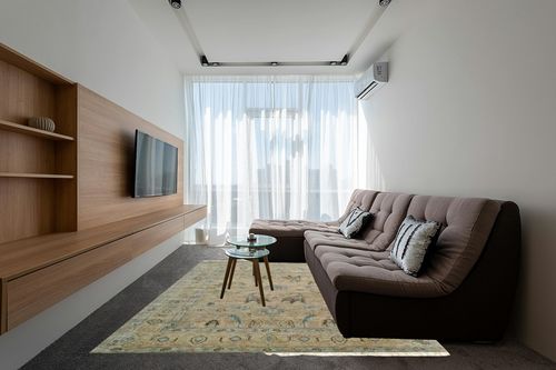 EORC Buy Hand Knotted Wool Brown Classic Oriental Oushak Rug Online in Grey Living Room with Brown Couch