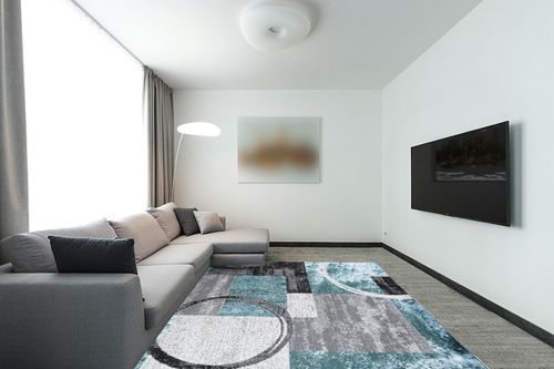 Rugshop Contemporary Abstract Circle Design Soft Area Rug 7'10" x 10'2" Gray in Modern Living Room with Grey Couch