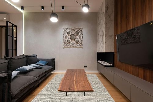 Mark&Day Area Rugs, 6x9 Keynsham Modern Charcoal Area Rug, Grey Ivory Carpet for Living Room, Bedroom or Kitchen (6' x 9') in Dark Wood Living Room with Black Couch
