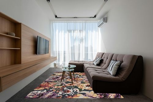 SAFAVIEH Blossom Collection Area Rug - 8' x 10', Blue & Purple, Handmade French Country Floral Wool, Ideal for High Traffic Areas in Living Room, Bedroom (BLM463M) in Grey Living Room with Brown Couch