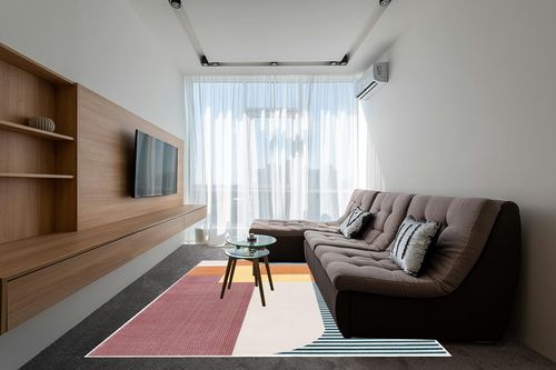 SAFAVIEH Orwell Collection Area Rug - 8' x 10', Rust & Yellow, Mid-Century Modern Abstract Design, Non-Shedding & Easy Care, Ideal for High Traffic Areas in Living Room, Bedroom (ORW368P) in Grey Living Room with Brown Couch